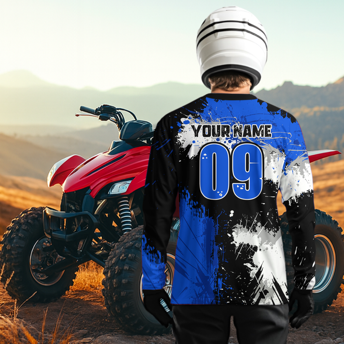 Blue ATV Motocross Jersey Personalized UPF30+ Adult&Kid Quad Bike Shirt Atv Mx Off-Road Dirt Bike NHN003