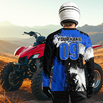 Blue ATV Motocross Jersey Personalized UPF30+ Adult&Kid Quad Bike Shirt Atv Mx Off-Road Dirt Bike NHN003