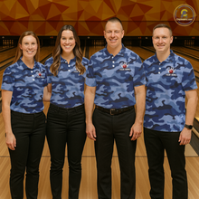 Load image into Gallery viewer, Custom Blue Camo Bowling Jersey for Women Bowling Team Shirts Bowling Uniform Polo &amp; 1/4 Zip HNT167