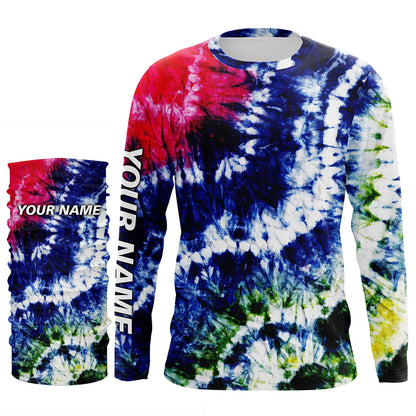 Colorful Wave Tie-Dye Pattern, Performance Long sleeve UV Protection Fishing Shirt, Gift For Fisherman TTN125