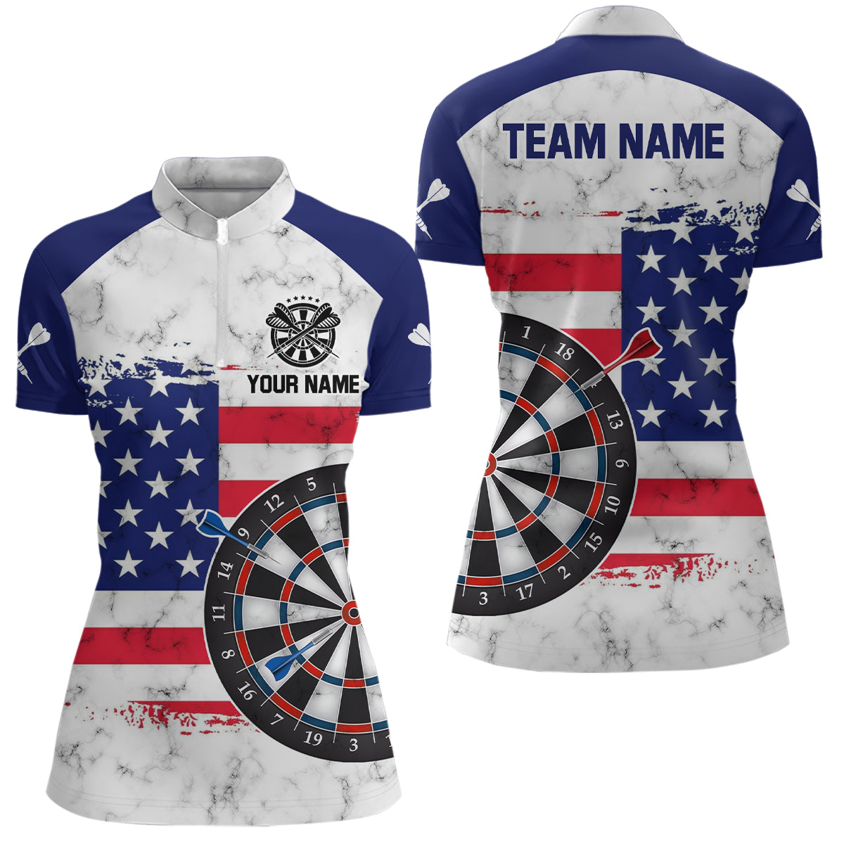 American Flag Target Darts Quarter-Zip Shirt Custom Patriotic Womens Darts Shirt Dart Jersey YYD0059