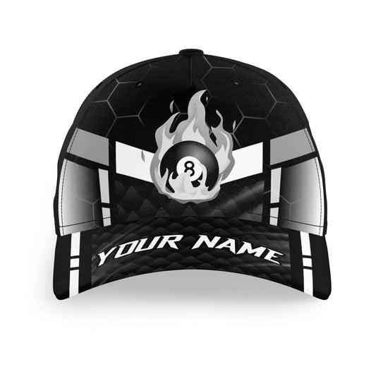 Personalized White Black Fire 8 Ball Billiard Hats Cap For Pool Players, Custom Top Billiard Hats VHM1032