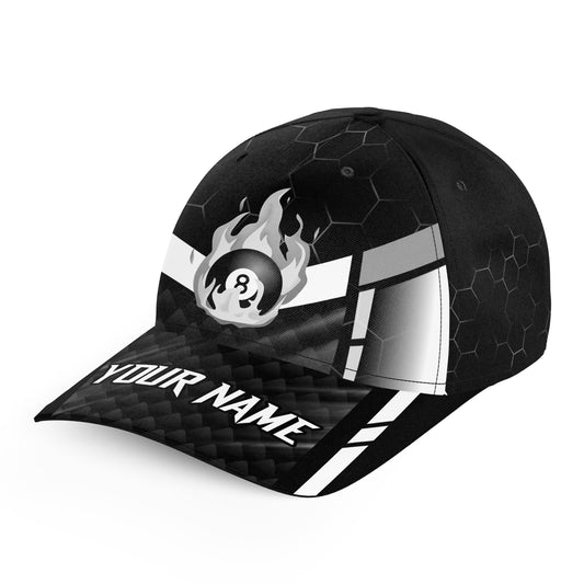 Personalized White Black Fire 8 Ball Billiard Hats Cap For Pool Players, Custom Top Billiard Hats VHM1032