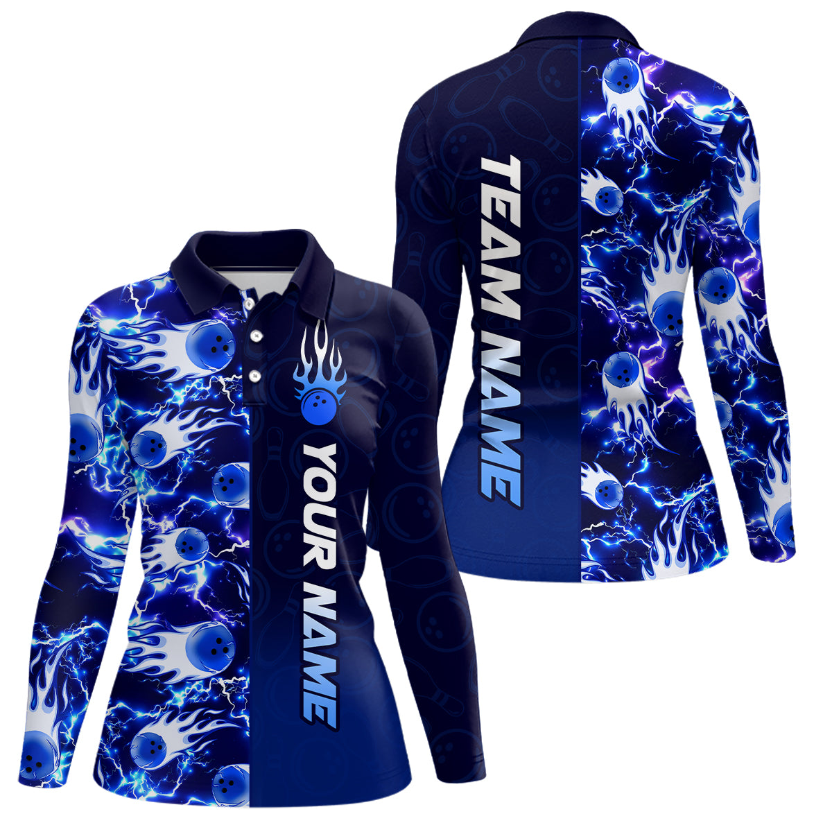 Bowling Shirt For Womens Custom Name Bowling Flame Lightning Team Jersey Shirt YYD0030