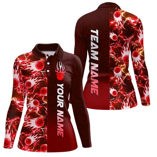 Bowling Shirt For Womens Custom Name Bowling Flame Lightning Team Jersey Shirt YYD0030