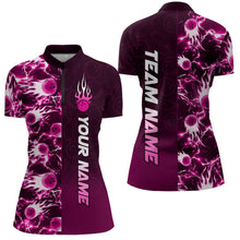Load image into Gallery viewer, Bowling Quarter Zip Shirts For Women Custom Name Bowling Flame Lightning Team Jersey Shirt YYD0030