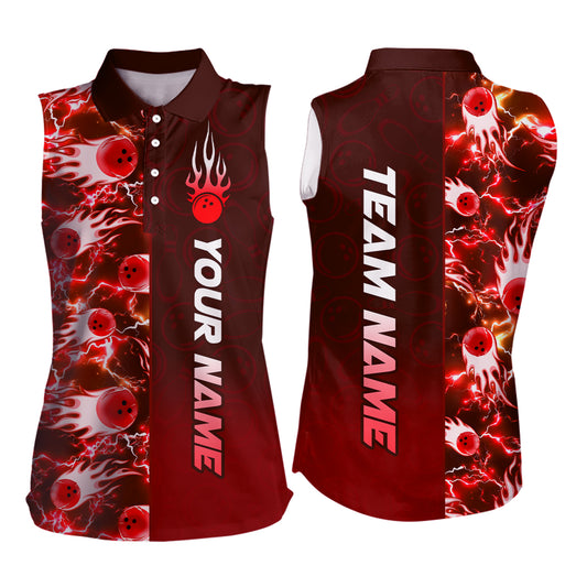 Bowling Sleeveless Shirt for Womens Custom Name Bowling Flame Lightning Team Jersey Shirt YYD0030