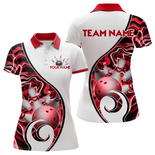 Custom Bowling Team Polo Shirts for Women - Personalized Abstract Bowling Jersey YYD0079