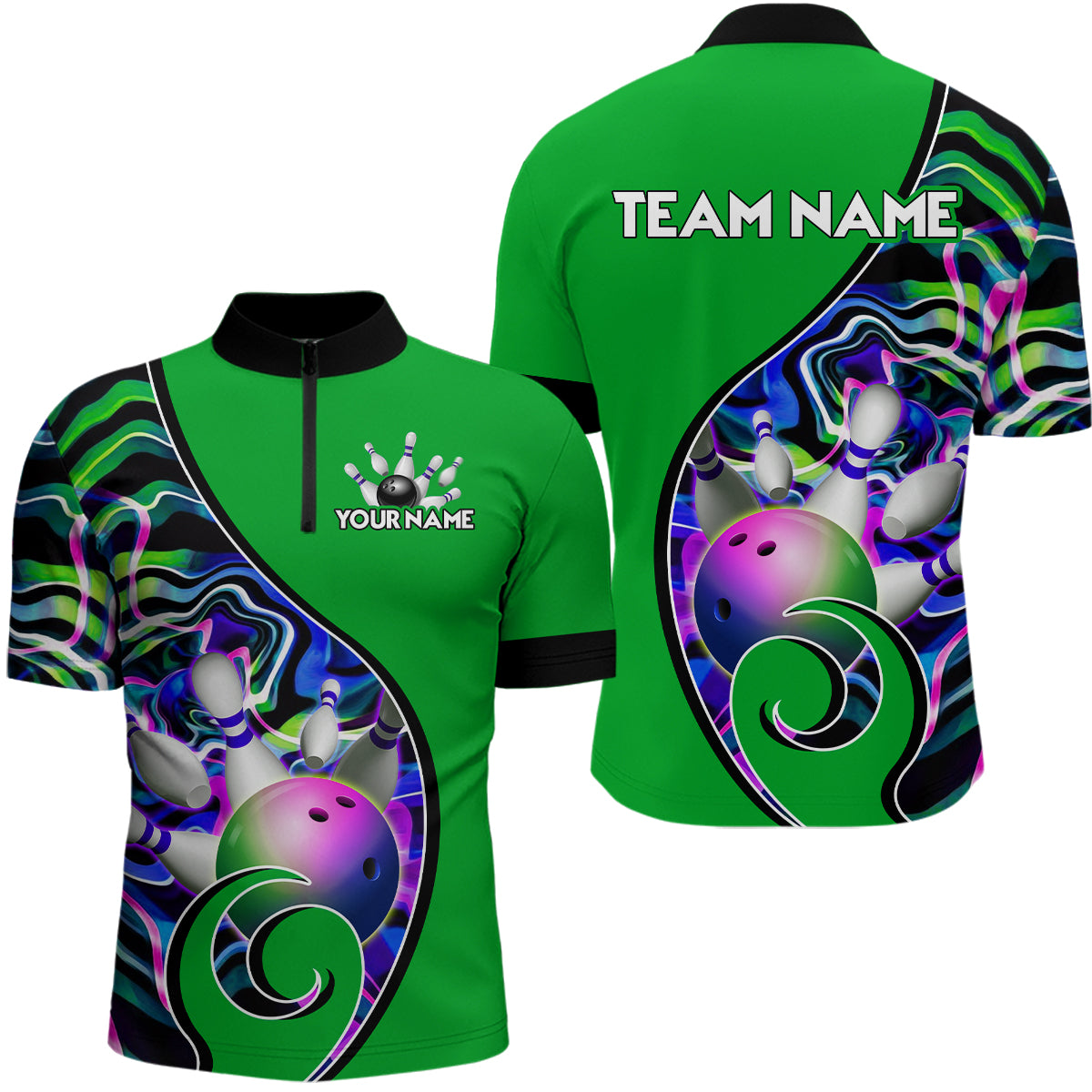 Custom Bowling Team Men Quarter-Zip Shirts - Personalized Abstractt Colors Bowling Jersey YYD0080