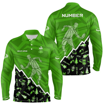 Pattern Color Mens Disc Golf Polo Shirt Custom Name & Number | Blue, Green, Grey YYD0045