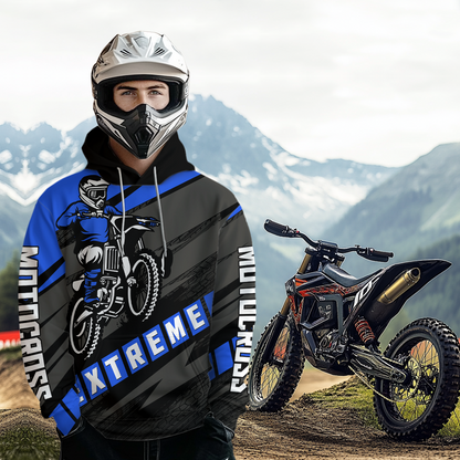Personalized Blue Motocross Hoodie Dirt Bike Racing Hoodie for Adult Men Women MH155