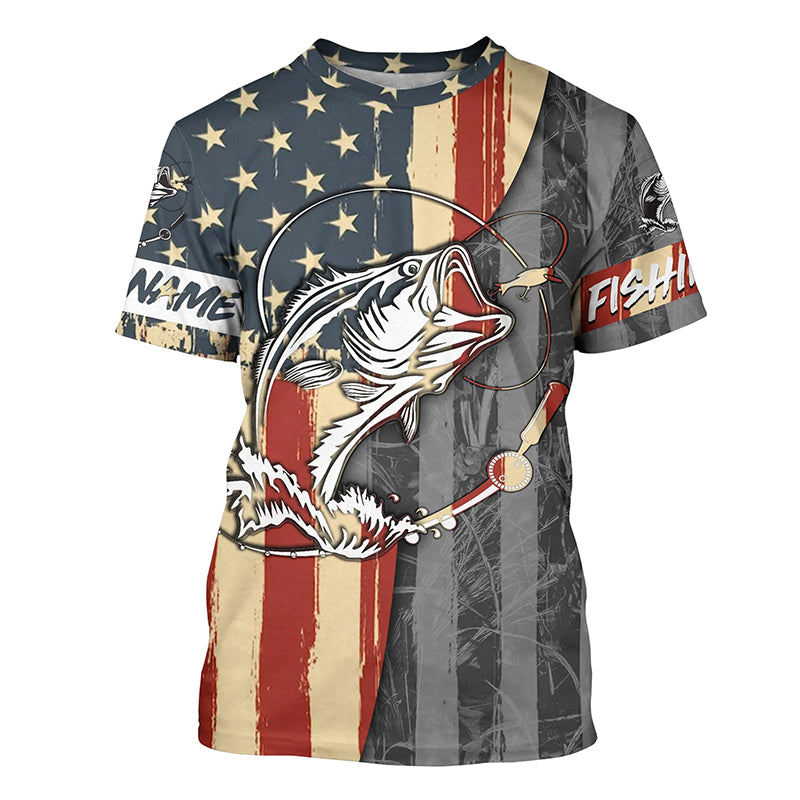 Bass fishing tattoo America Flag UV protection fishing shirt fishing jersey for fisherman A18