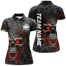 Load image into Gallery viewer, Custom Red Skull Bowling Polo Shirts For Women, Bowling Pattern Bowling Team Jerseys IPHW5234