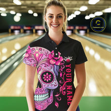 Load image into Gallery viewer, Pink Sugar Skull Tattoo Custom Women'S Bowling Polo Shirts, Halloween Team Bowling Jerseys IPHW5243