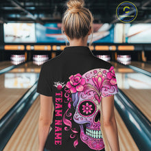 Load image into Gallery viewer, Pink Sugar Skull Tattoo Custom Women'S Bowling Polo Shirts, Halloween Team Bowling Jerseys IPHW5243
