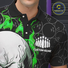 Load image into Gallery viewer, Personalized Skull Bowling Shirt For Men Custom Team'S Name Flame Bowler Jerseys |  Green IPHW5008