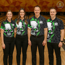 Load image into Gallery viewer, Personalized Skull Bowling Shirt For Men Custom Team'S Name Flame Bowler Jerseys |  Green IPHW5008