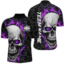 Load image into Gallery viewer, Personalized Skull Bowling Shirt For Men Custom Team'S Name Flame Bowler Jerseys |  Purple IPHW5009