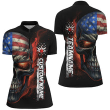Load image into Gallery viewer, Flame Skull American Flag Custom Women's Team Bowling Shirts, Patriotic Bowling Jerseys IPHW5176