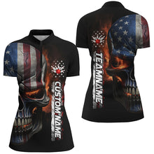 Load image into Gallery viewer, Flame Skull American Flag Custom Women's Team Bowling Shirts, Patriotic Bowling Shirt  IPHW5177