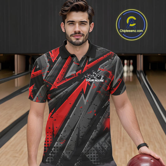 Custom Grunge Black And Red Cobra Snake Bowling Men Polo Shirts With Team Name For Bowlers IPHW9027