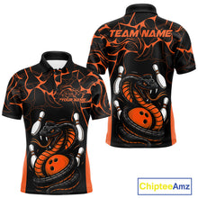 Load image into Gallery viewer, Custom Black And Orange Cobra Snake Bowling Jerseys, Bowling Team Men Polo Shirts IPHW9040