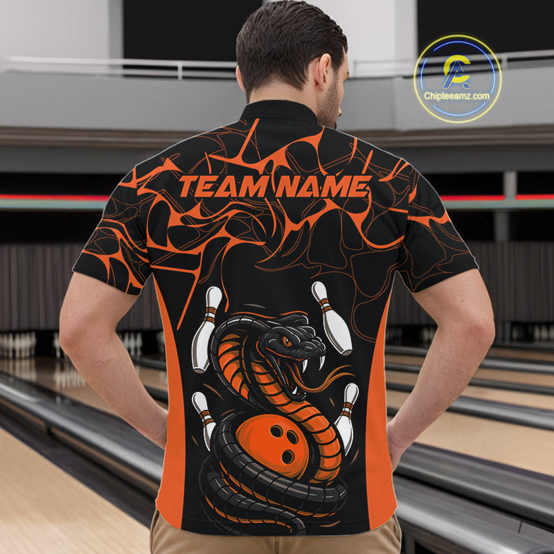 Custom Black And Orange Cobra Snake Bowling Jerseys, Bowling Team Men Quarter-Zip Shirts IPHW9040