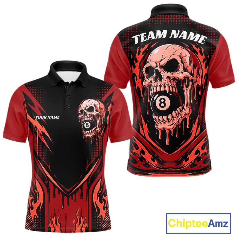 Custom Red Dripping Skull 8 Ball Halloween Billiards Men Polo Shirt, Pool Shirt IPHW11787