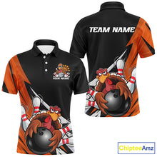 Load image into Gallery viewer, Black And Orange Custom Funny Turkey Bowling Team Shirts For Men, Thanksgiving Bowling Outfit IPHW7877