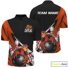Load image into Gallery viewer, Black And Orange Custom Funny Turkey Bowling Team Shirts For Men, Thanksgiving Bowling Outfit IPHW7877