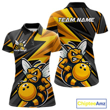 Load image into Gallery viewer, Custom Black And Yellow Bee Bowling Polo Shirts For Women, Bowling Team Uniform IPHW9046