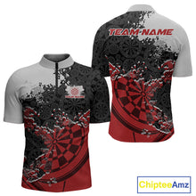 Load image into Gallery viewer, Custom Black And Red Dartboard Dart Team Men Quarter-Zip Shirt, Dartboard Pattern Dart Jerseys IPHW9987