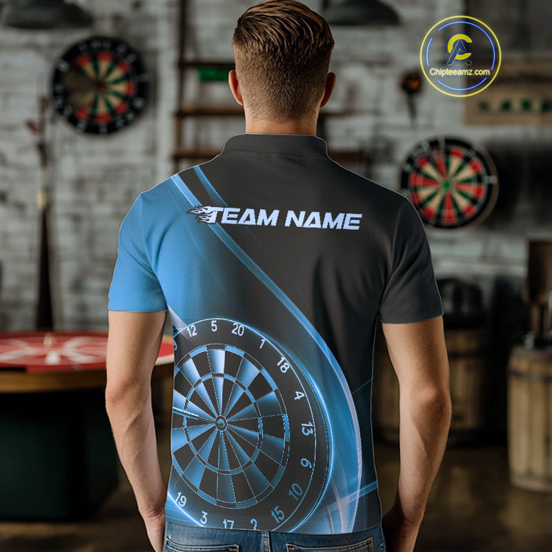 Custom Black And Blue Dartboard Dart Team Jerseys, Dart League Polo Shirt For Men IPHW9993