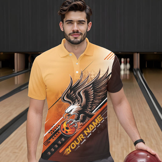 Personalized Tribal Eagle Bowling Men Polo Shirts, Eagle Bowling Team Bowling League Shirt IPHW8806