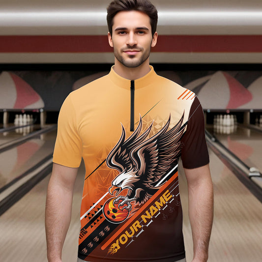 Personalized Tribal Eagle Bowling Men Quarter-Zip Shirts, Eagle Bowling Team Bowling League Shirt IPHW8806