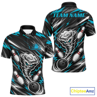 Custom Turquoise Blue Storm Thunnder Lightning Bolts Bowling Team Men Polo Shirt IPHW11806