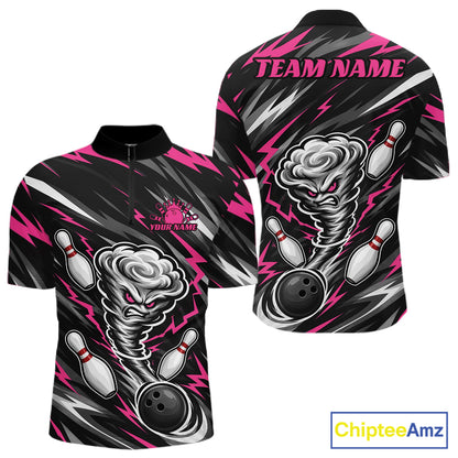 Custom Black And Pink Storm Thunnder Lightning Bolts Bowling Team Men Quarter Zip Shirt IPHW11808