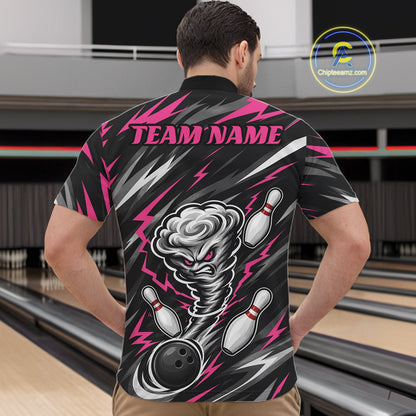 Custom Black And Pink Storm Thunnder Lightning Bolts Bowling Team Men Quarter Zip Shirt IPHW11808