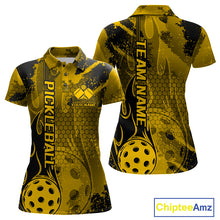 Load image into Gallery viewer, Black And Yellow Flame Custom Pickleball Polo Shirts For Women, Team Pickleball Jerseys IPHW9300