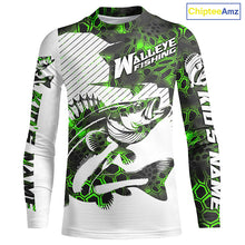 Load image into Gallery viewer, Custom Walleye Fishing Jerseys, Walleye Fishing Long Sleeve Fishing Tournament Shirts | Green Camo IPHW5730