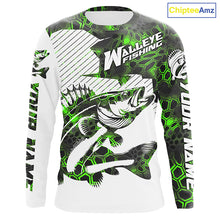 Load image into Gallery viewer, Custom Walleye Fishing Jerseys, Walleye Fishing Long Sleeve Fishing Tournament Shirts | Green Camo IPHW5730