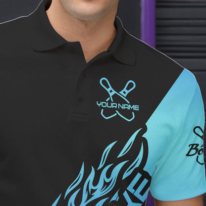 Black And Blue Custom Strike Bowling Polo Shirts For Men, Bowling Team Shirt Bowler Outfit IPHW8822