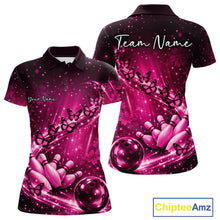 Load image into Gallery viewer, Custom Pink Butterfly Bowling Women Polo Team Shirt, Ladies Bowling League Shirt IPHW10901