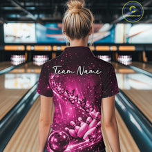 Load image into Gallery viewer, Custom Pink Butterfly Bowling Women Quarter-Zip Team Shirt, Ladies Bowling League Shirt IPHW10901