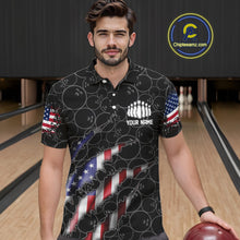 Load image into Gallery viewer, Custom Patriotic Bowling Shirts For Men, American Flag Bowling Uniform Bowlers Outfit | Black IPHW6778