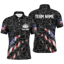 Load image into Gallery viewer, Custom Patriotic Bowling Shirts For Men, American Flag Bowling Uniform Bowlers Outfit | Black IPHW6778