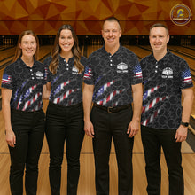 Load image into Gallery viewer, Custom Patriotic Bowling Shirts For Men, American Flag Bowling Uniform Bowlers Outfit | Black IPHW6778