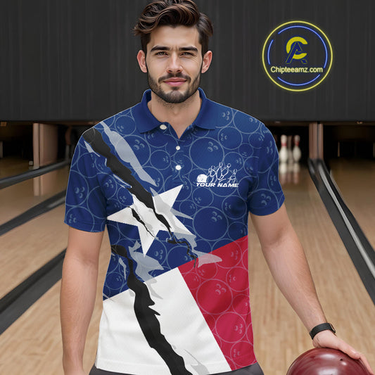 Custom Bowling Pattern Texeas Bowling Polo Shirts For Men, Texas Bowling League Shirt IPHW9630