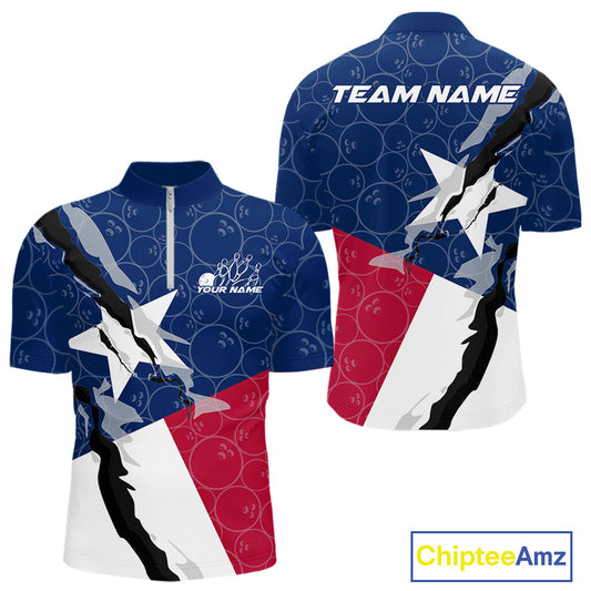 Custom Bowling Pattern Texeas Bowling Quarter-Zip Shirts For Men, Texas Bowling League Shirt IPHW9630