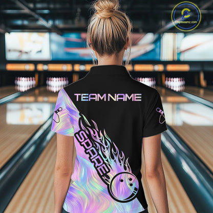 Custom Holographic Flame Spare Bowling Women Shirts, Bowling Team League Jerseys IPHW10688